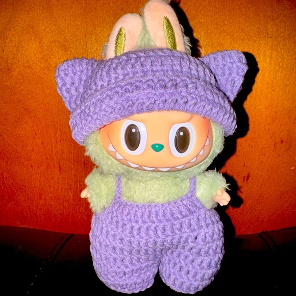 Labubu Crocheted Overalls & Cat Beanie Hat - Picture 1 of 3